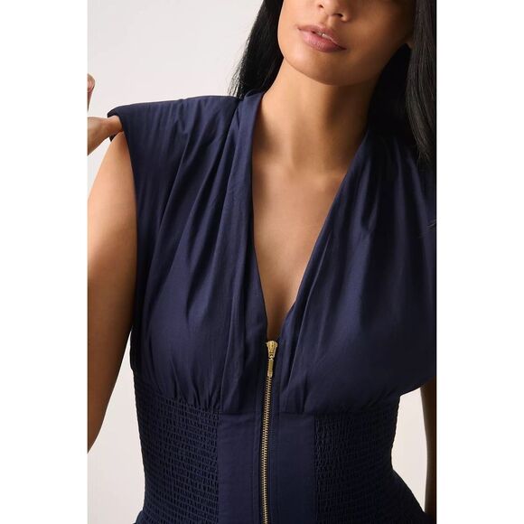 Anthropologie The Tommie Zip-Front Midi Dress Maeve Navy XS NEW - Picture 8 of 10